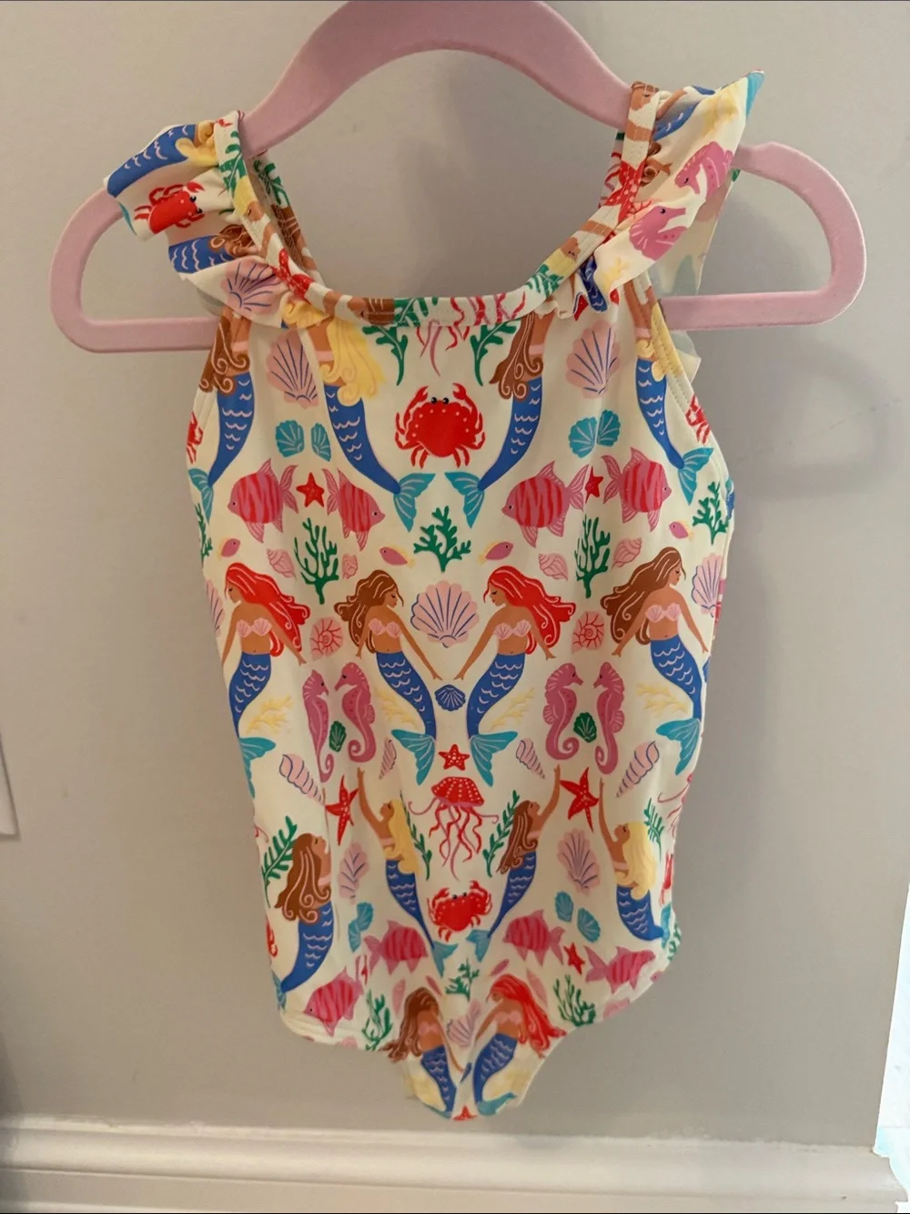 Mini Boden Cream One-Piece Swimsuit with Multicolor Mermaid Print